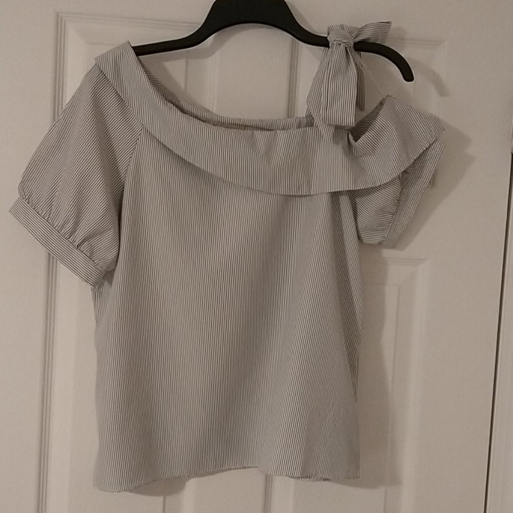 Adorable Striped Top with bow tied at left shoulde